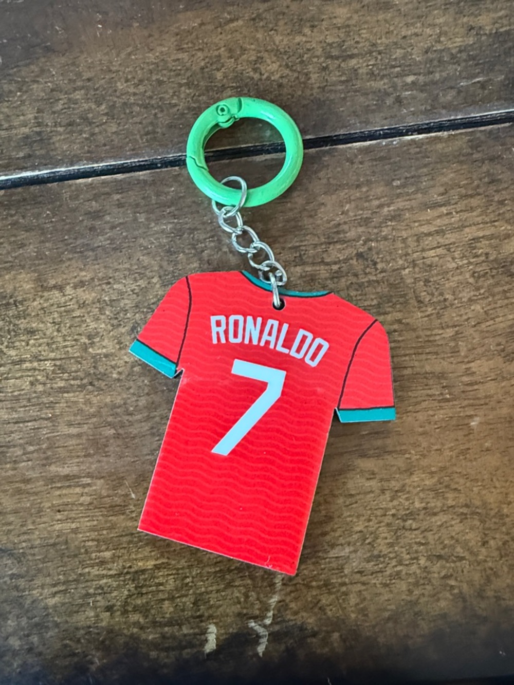 Red Ronaldo Jersey Keychain with Green Ring - Kids Accessories